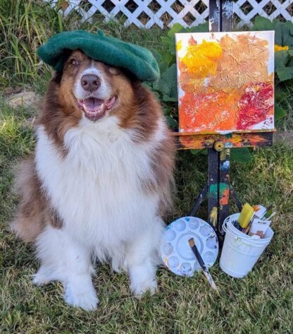 Carmine Autumn Leaves Tripawds Dog Art Auction 2025