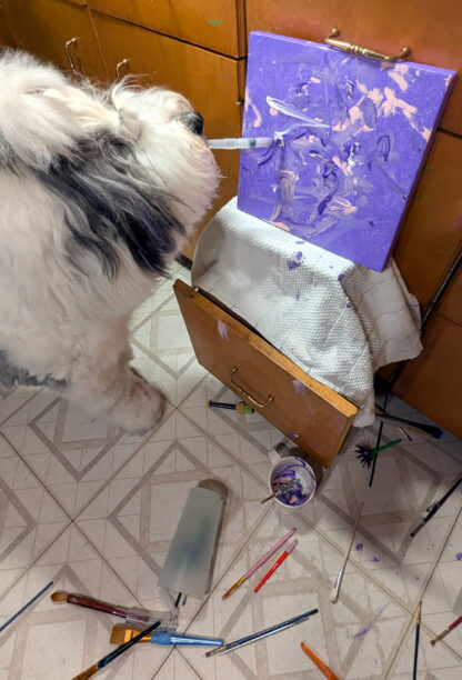 Lilacs on Spin Cycle by Kennie 2025 Tripawds Dog Art Auction