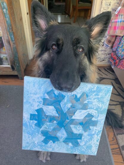Wilhelmina the Painting Shepherd Let it Snow 2025 Tripawds Dog Art Auction